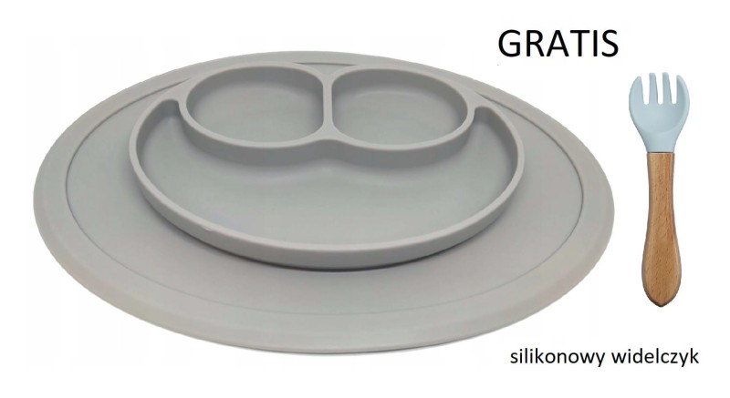 Silikonowy talerzyk z podkładką Uśmiech szary - Bi-bi