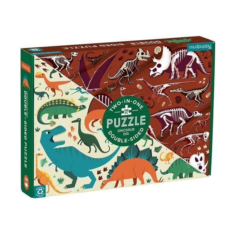 Dwustronne Puzzle Dinozaury 100 el. - Mudpuppy