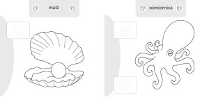 Malowanie-doklejanie. Zwierzęta wodne. Kolorowanka z Naklejkami