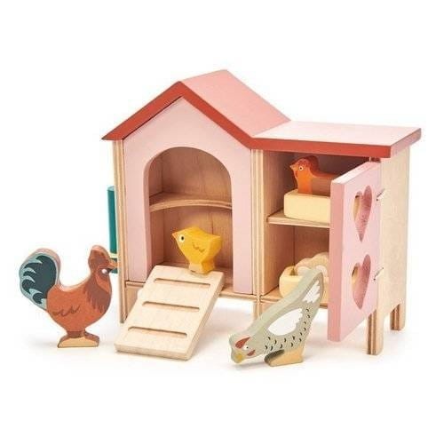 Drewniane figurki do zabawy, kurnik z kurami - Tender Leaf Toys