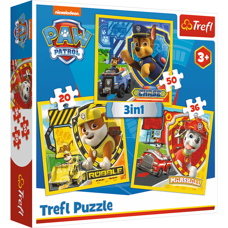 Puzzle 3w1 Psi Patrol Marshall, Rubble i Chase - Trefl