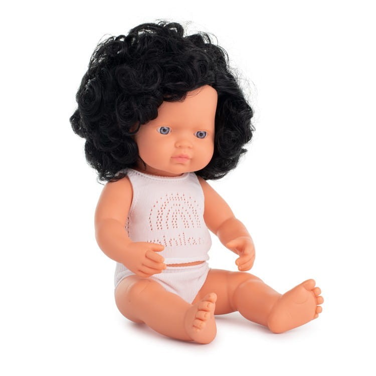 Pachnąca Lalka Dziewczynka Europejka Czarne Kręcone Włosy 38cm - Miniland Doll