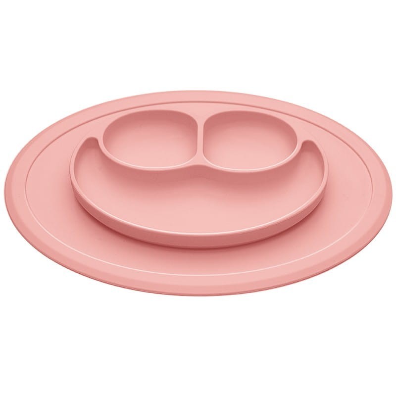 Silikonowy talerzyk z podkładką Uśmiech różowy - Bi-bi