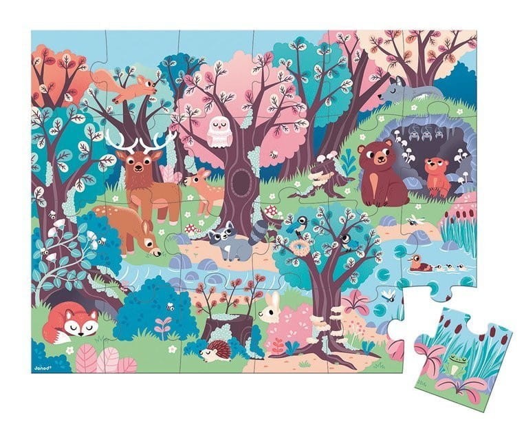 Świecące puzzle z mini lampką UV Las 24 el. - Janod