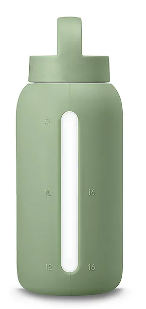 Szklana Butelka z Miarką 720 ml Silikonowe Etui Silver Sage - Muuki