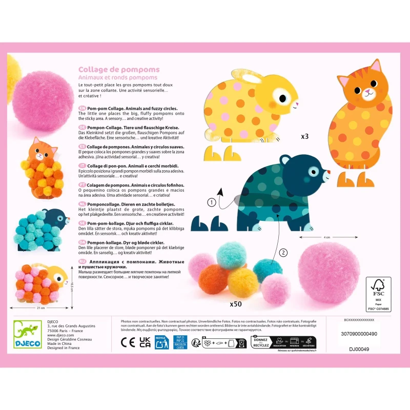 Set-artistico-POMPOMS-COLLAGE-Circles-animals-Djeco-DJ00049-4.webp