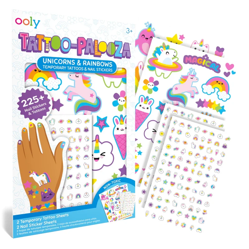OOLY-Tattoo-Palooza-Tattoos-Nail-Stickers-Unicorns-Rainbows-Package-Sheets.webp