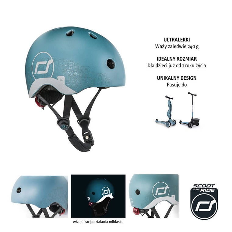 Kask z Odblaskami i Lampką LED Ultralekki na Hulajnogę i Rower  dzieci 1-5 lat Steel Dog - Scoot & Ride