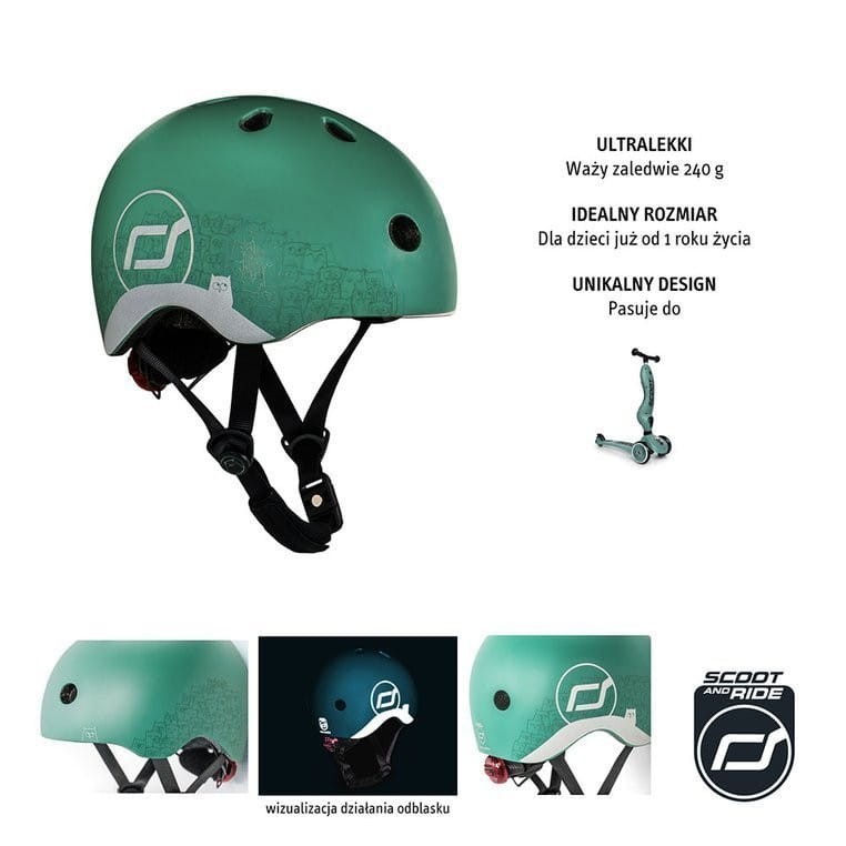 Kask z Odblaskami i Lampką LED Ultralekki na Hulajnogę i Rower  dzieci 1-5 lat Forest Owl - Scoot & Ride