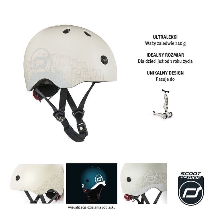 Kask z Odblaskami i Lampką LED Ultralekki na Hulajnogę i Rower dzieci 1-5 lat Ash Bear - Scoot & Ride