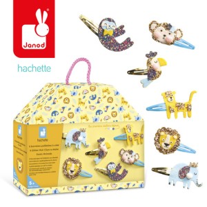 Brokatowe spinki do włosów walizeczka Zwierzęta zestaw kreatywny do ozdabiania Janod