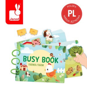 Książeczka z zadaniami dla dzieci sensoryczna Busy Book Farma 3+ (wersja polska) Janod 