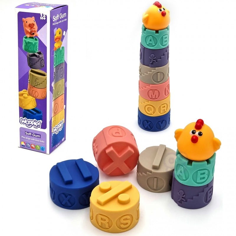 Miękkie Klocki z Dźwiękiem Wieża Alfabet 7 el. - Woopie