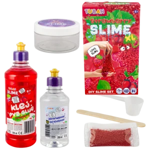 Slime truskawkowy z brokatem zestaw XL DiY Tuban klej aktywator brokat