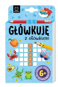 Główkuję z ołówkiem. Łamigłówki książeczka podróżna niebieska Aksjomat