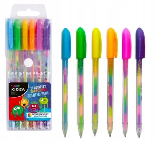 Długopisy żelowe pachnące tęczowe 6 kolorów Kidea