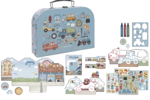 Kreatywna walizka zabawy plastyczne malowanie naklejki Pojazdy Little Dutch