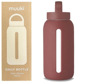 Szklana Butelka z Miarką 720 ml Silikonowe Etui Chocolate Plum - Muuki