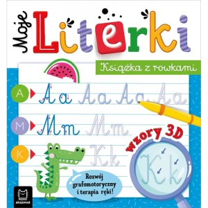Moje Literki. Książka z rowkami. Wzory 3D. Zabawy grafomotoryczne, terapia ręki Aksjomat