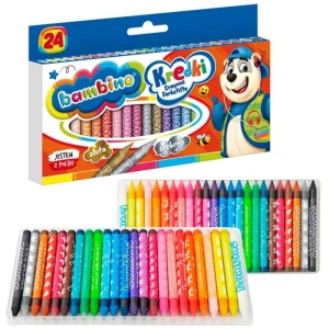 Kredki świecowe 24 kolory złota i srebrna szkolne Bambino Polskie