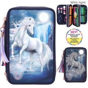 Potrójny Piórnik z Koniem Podświetlany Led - Miss Melody