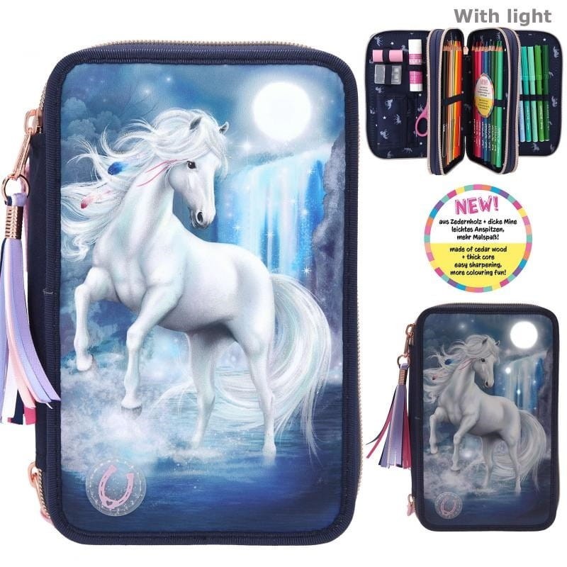 Potrójny Piórnik z Koniem Podświetlany Led - Miss Melody