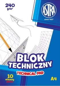 Blok techniczny biały A4, 10 kartek papieru 240 g/m2 Astra