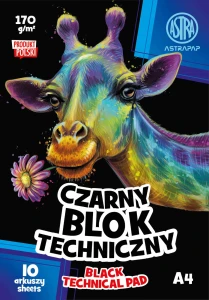 Blok techniczny czarny A4, 10 kartek papieru 170 0 g/m2 Astra