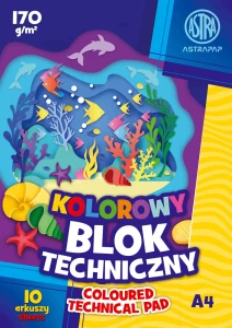 Blok techniczny kolorowy A4, 10 kartek papieru 170 0 g/m2 Astra
