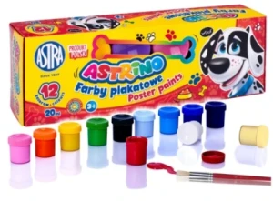 Farby plakatowe 12 kolorów 20 ml szkolne Astrino polskie Astra