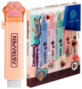 Zakreślacze ze Stempelkami ASTRAPEN Animals Choco łapki 6 Kolorów