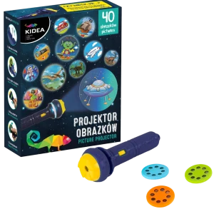 Projektor obrazków dla dzieci KIDEA 40 slajdów piraci, kosmos, dinozaury, auta