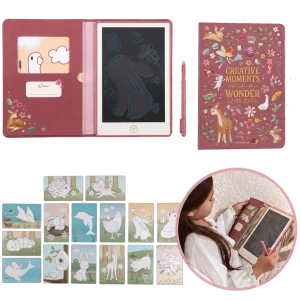 Tablet znikopis Little Dutch z kartami do rysowania, różowy, 30 wzorów zabawka zajęcie w podróży samolocie dla dziecka