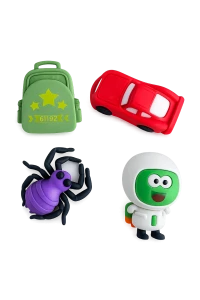 Gumki do mazania 4 szt. w etui auto plecak pająk kosmita Puzzle Toys Inn