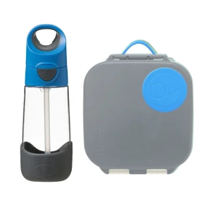b.box sportowy bidon tritanowy ze słomką 450 ml + Mini Lunchbox Blue Slate