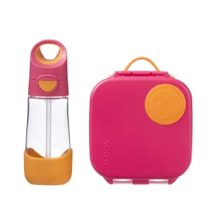 b.box sportowy bidon tritanowy ze słomką 450 ml + Mini Lunchbox Strawberry Shake