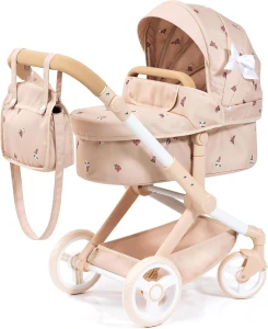 Wózek dla lalek gondola i spacerówka, torba, regulowana rączka beżowy kwiatki Combi XEO Bayer Design