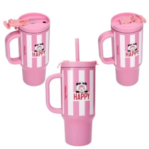 Kubek termiczny ze słomką PENfection To Go Cup 470 ml różowy panda Lolli Riot