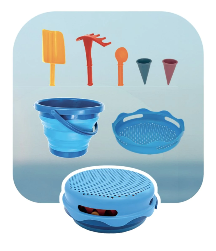 Składane Wiaderko z Zabawkami do Piasku 7w1 Blue - CompacToys
