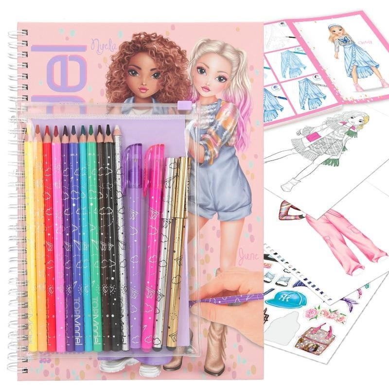 Kolorowanka z Sylwetkami, Naklejkami, Kredkami Ubieranki - Top Model