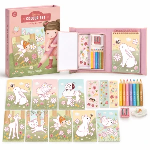 Little Dutch zestaw kolorowanki, naklejki, kredki Rosa & Friends Fairy Garden