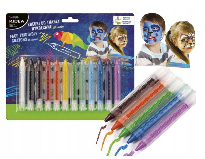 Kredki do Malowania Twarzy Wykręcane 12 kolorów - Kidea