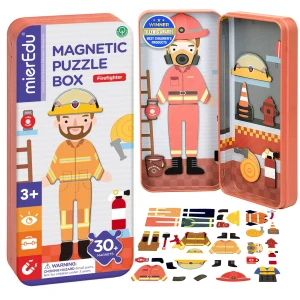 Strażak układanka magnetyczna w metalowym pudełku mierEdu