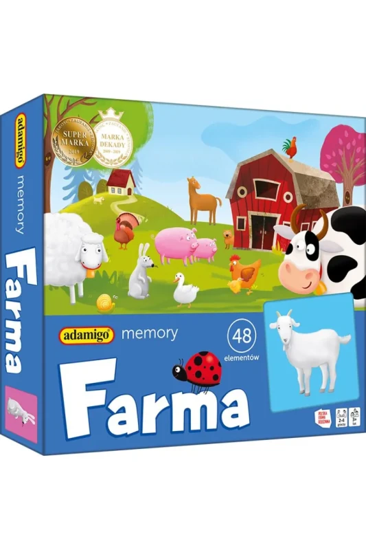Memory Farma – gra pamięciowa edukacyjna dla dzieci 3+, 48 kart, 24 pary, zwierzęta gospodarskie Adamigo
