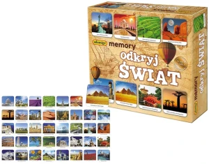 Memory Odkryj Świat – gra edukacyjna pamięciowa dla dzieci 7+, 80 kartoników, 40 par, zabytki i cuda świata