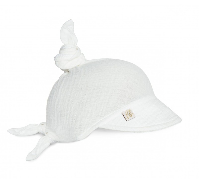 Muślinowa Chustka Supełkowa z Daszkiem Biała - BabySteps