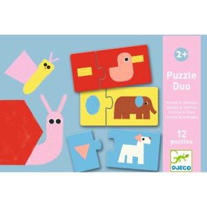 Puzzle dwuelementowe Zwierzęta i Kształty - Djeco
