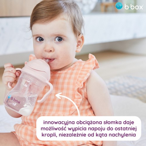 B.box bidon ze słomką, kubek niekapek różowy 240 ml