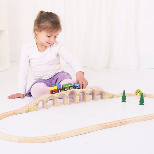 Drewniany most wiadukt kolejowy 7-łukowy Bigjigs Rail